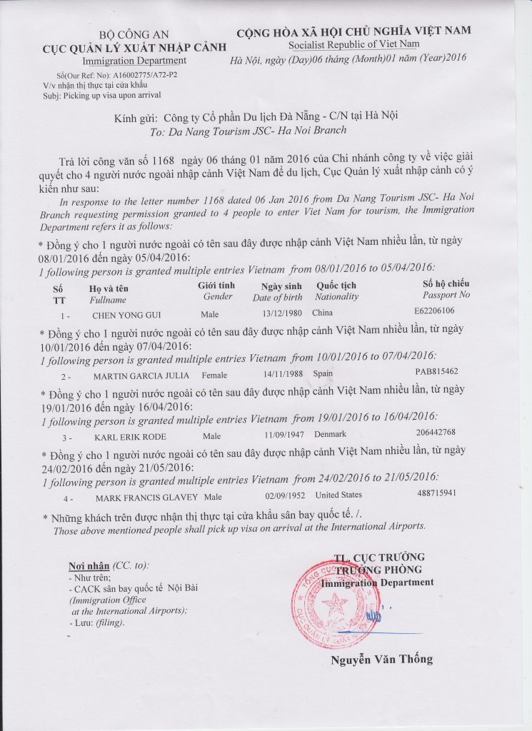 Vietnam Approval letter